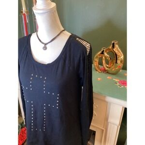 Rock Republic Black Long Sleeve Studded Cross Cutout Sleeve Shirt Size S